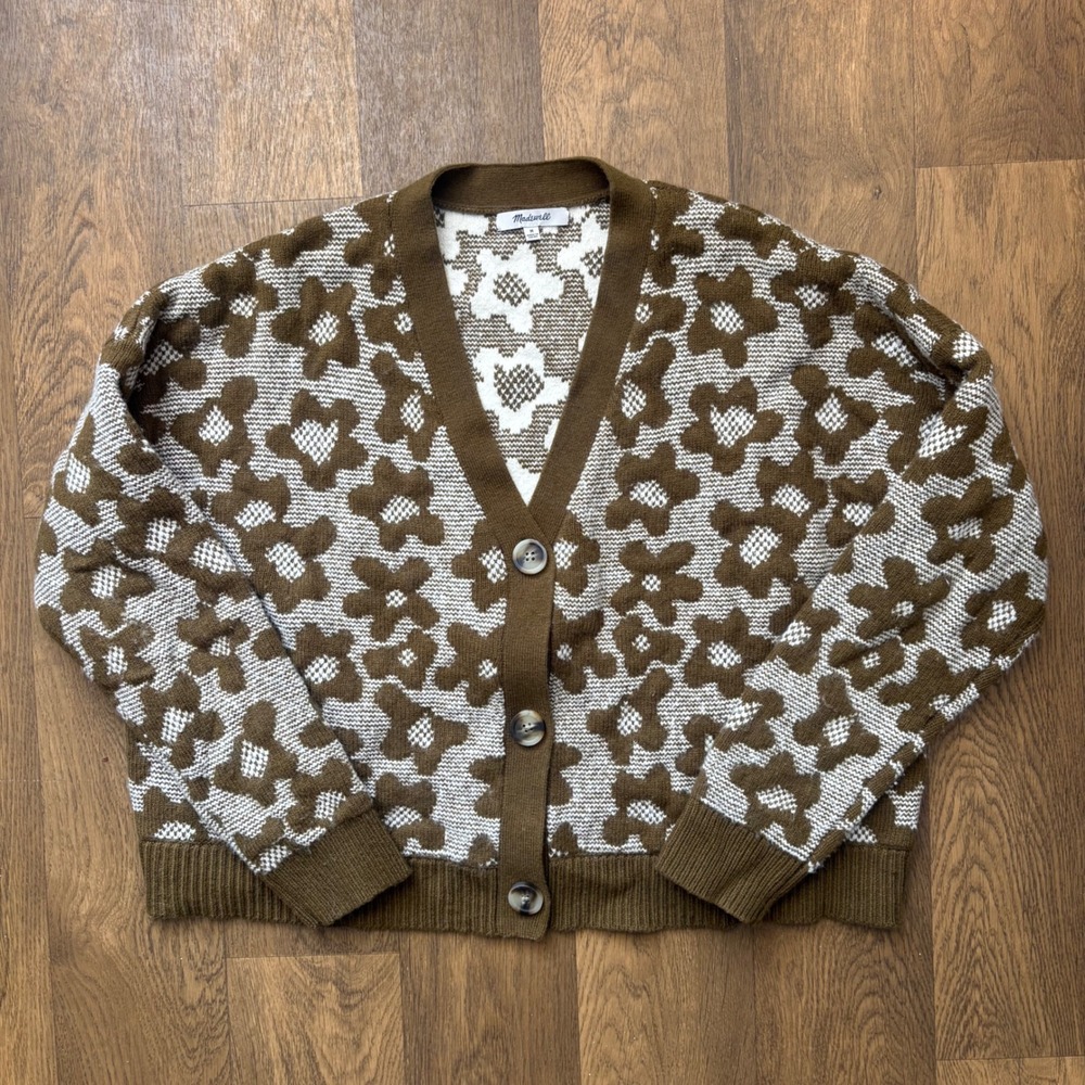 Madewell Womens Leighton Cropped Boxy Floral Wool Cotton Blend Cardigan Sweater - Picture 2 of 8